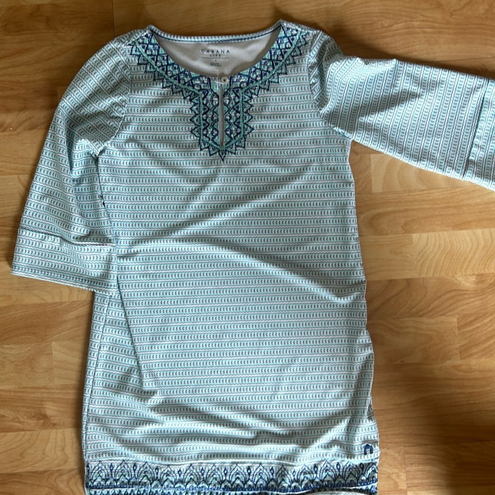 Cabana Life Girls Blue White Embroidered Bondi Beach Shift Dress Size 14